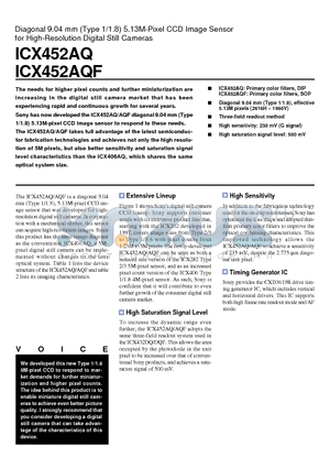 ICX452AQF datasheet - Diagonal 9.04 mm (Type 1/1.8) 5.13M-Pixel CCD Image Sensor for High-Resolution Digital Still Cameras