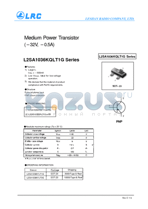 L2SA1036KQLT1G datasheet - Medium Power Transistor Epitaxial planar type PNP silicon transistor