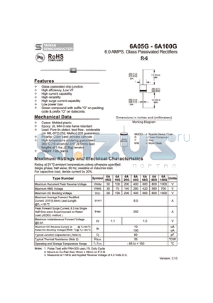 6A80G datasheet - 6.0 AMPS. Glass Passivated Rectifiers