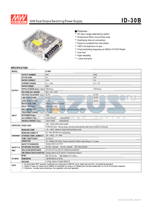 ID-30B datasheet - 30W Dual Output Switching Power Supply