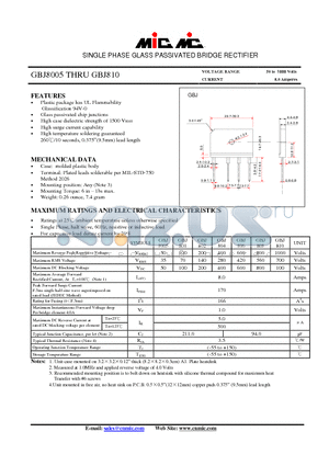 GBJ802 datasheet - SINGLE PHASE GLASS PASSIVATED BRIDGE RECTIFIER