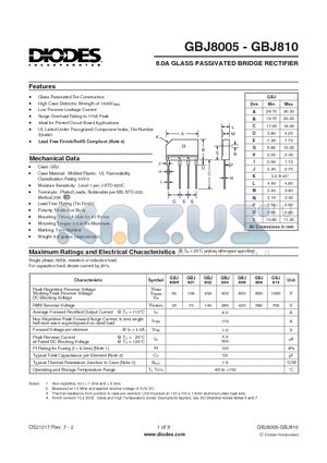 GBJ802-F datasheet - 8.0A GLASS PASSIVATED BRIDGE RECTIFIER