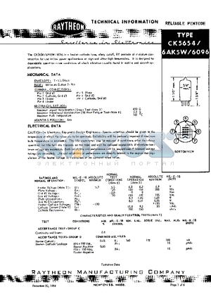 6AK5W datasheet - RELIABLE PENTODE