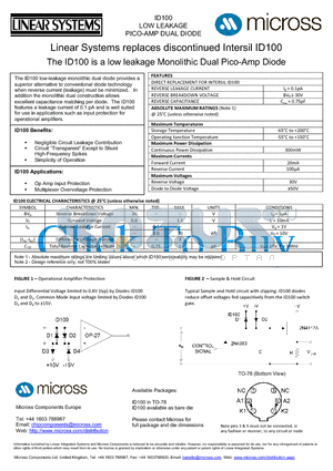 ID100_TO-78 datasheet - a low leakage Monolithic Dual Pico-Amp Diode