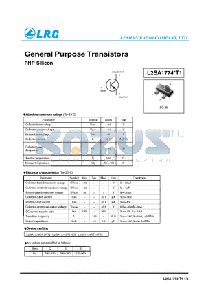 L2SA1774QT1 datasheet - General Purpose Transistors PNP Silicon