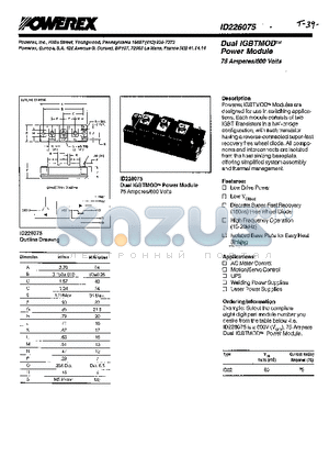 ID226075 datasheet - DUAL IGBTMOD-TM POWER MODULE 75 AMPERES / 600 VOLTS