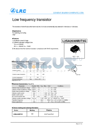L2SA2030M3T5G datasheet - Low frequency transistor For switching, for muting.