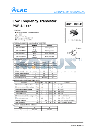 L2SB1197KQLT1 datasheet - Low Frequency Transistor PNP Silicon