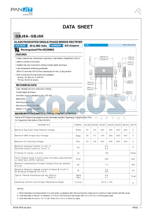 GBJ8A datasheet - GLASS PASSIVATED SINGLE-PHASE BRIDGE RECTIFIER