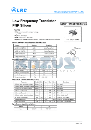 L2SB1197KQLT1G datasheet - Low Frequency Transistor PNP Silicon