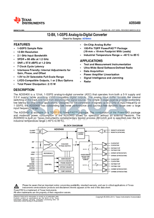 ADS5400 datasheet - 12-Bit, 1-GSPS Analog-to-Digital Converter