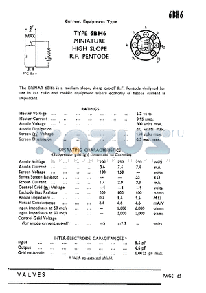 6BH6 datasheet - MINIATURE HIGH SLOPE R.F. PENTODE