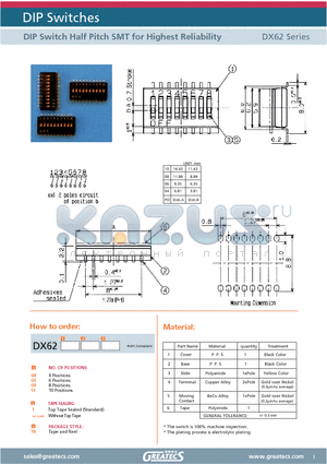 DX6206TR datasheet - DIP Switch Half Pitch SMT for Highest Reliability
