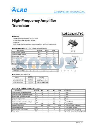 L2SC3837LT1G_11 datasheet - High-Frequency Amplifier Transistor Small rbb Cc and high gain