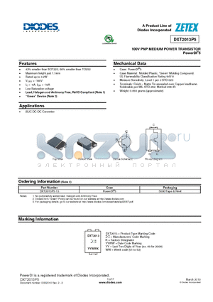 DXT2013P5-13 datasheet - 100V PNP MEDIUM POWER TRANSISTOR PowerDI^5