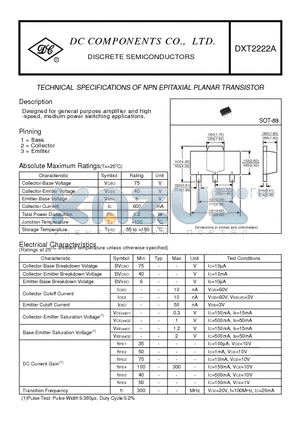 DXT2222A datasheet - TECHNICAL SPECIFICATIONS OF NPN EPITAXIAL PLANAR TRANSISTOR