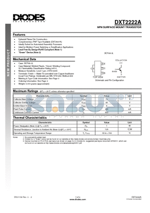 DXT2222A datasheet - NPN SURFACE MOUNT TRANSISTOR