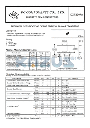 DXT2907A datasheet - TECHNICAL SPECIFICATIONS OF PNP EPITAXIAL PLANAR TRANSISTOR