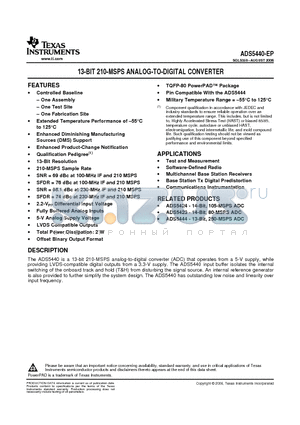 ADS5440-EP datasheet - 13-BIT 210-MSPS ANALOG-TO-DIGITAL CONVERTER