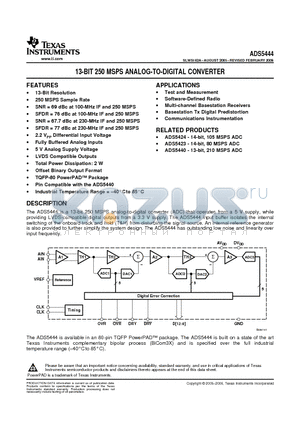 ADS5444 datasheet - 13-BIT 250 MSPS ANALOG-TO-DIGITAL CONVERTER