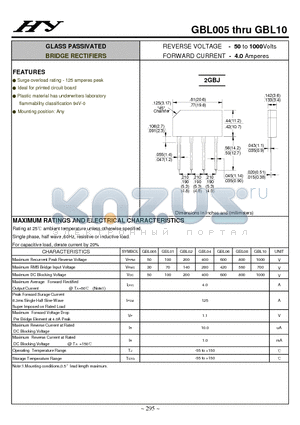 GBL005 datasheet - GLASS PASSIVATED BRIDGE RECTIFIERS