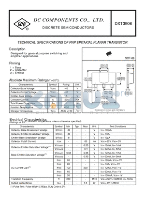 DXT3906 datasheet - TECHNICAL SPECIFICATIONS OF PNP EPITAXIAL PLANAR TRANSISTOR