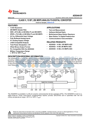 ADS5444HFGMPR datasheet - CLASS V, 13 BIT, 250 MSPS ANALOG-TO-DIGITAL CONVERTER