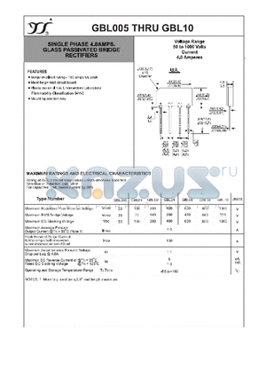 GBL005 datasheet - SINGLE PHASE 4.0AMPS. GLASS PASSIVATED BRIDGE RECTIFIERS