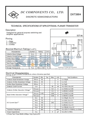 DXT3904 datasheet - TECHNICAL SPECIFICATIONS OF NPN EPITAXIAL PLANAR TRANSISTOR