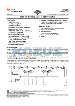 ADS5463 datasheet - 12-Bit, 500-/550-MSPS Analog-to-Digital Converters