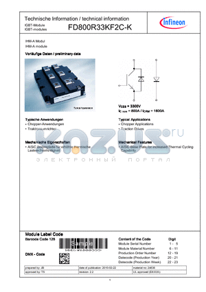 FD800R33KF2C-K datasheet - IHM-A module