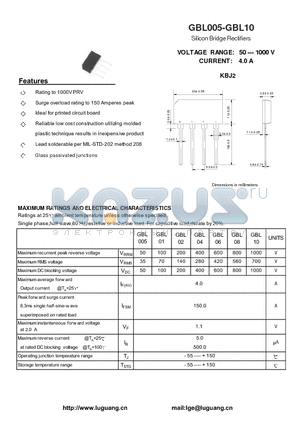 GBL005 datasheet - Silicon Bridge Rectifiers