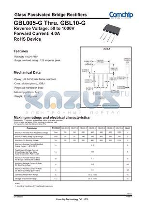 GBL005-G datasheet - Glass Passivated Bridge Rectifiers