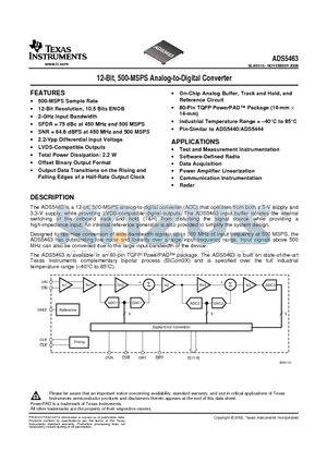 ADS5463IPFPR datasheet - 12-Bit, 500-MSPS Analog-to-Digital Converter