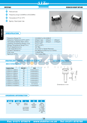 DXT49310.000A203 datasheet - CRYSTALS REDUCED HEIGHT DXT493