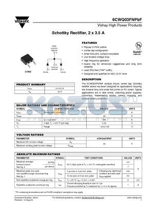 6CWQ03FNTRLPBF datasheet - Schottky Rectifier, 2 x 3.5 A