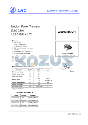 L2SD1781KLT1 datasheet - Medium Power Transistor(32V, 0.8A)