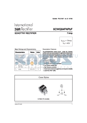 6CWQ04FNPBF datasheet - SCHOTTKY RECTIFIER 7 Amp IF(AV) = 7Amp VR = 40V