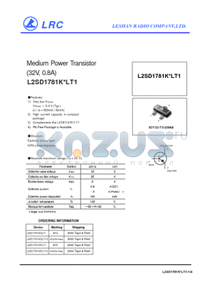 L2SD1781KQLT1G datasheet - Medium Power Transistor(32V, 0.8A)