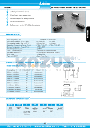 DXT49410.000A20XXXX datasheet - CRYSTALS LOW PROFILE CRYSTAL HOLDER & SMT DXT494/49SM