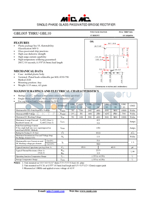 GBL02 datasheet - SINGLE-PHASE GLASS PASSIVATED BRIDGE RECTIFIER