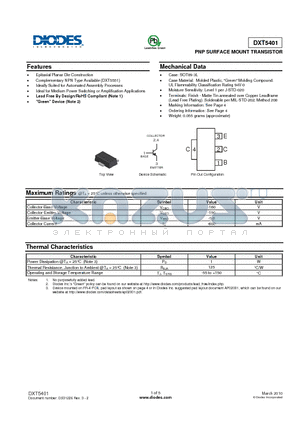 DXT5401 datasheet - PNP SURFACE MOUNT TRANSISTOR