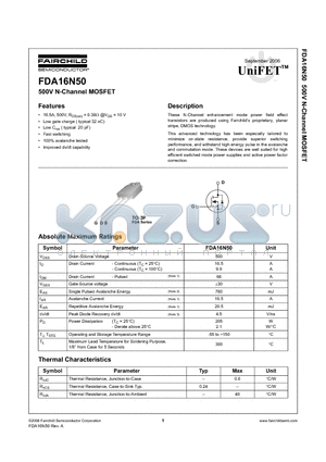 FDA16N50 datasheet - 500V N-Channel MOSFET