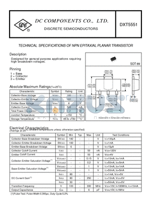 DXT5551 datasheet - TECHNICAL SPECIFICATIONS OF NPN EPITAXIAL PLANAR TRANSISTOR