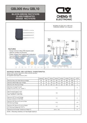 GBL04 datasheet - SILICON BRIDGE RECTIFIERS GLASS PASSIVATED BRIDGE RECTIFIERS