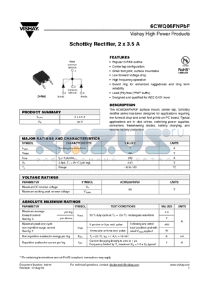 6CWQ06FNTRLPBF datasheet - Schottky Rectifier, 2 x 3.5 A