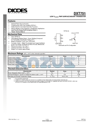 DXT751-13 datasheet - LOW VCE(SAT) PNP SURFACE MOUNT TRANSISTOR