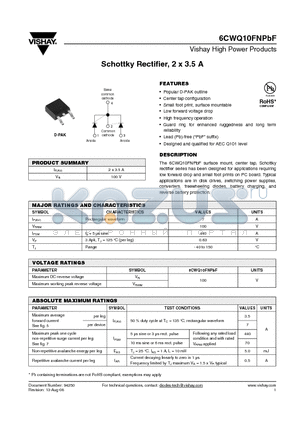 6CWQ10FNPBF datasheet - Schottky Rectifier, 2 x 3.5 A