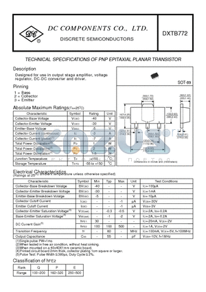 DXTB772 datasheet - TECHNICAL SPECIFICATIONS OF PNP EPITAXIAL PLANAR TRANSISTOR