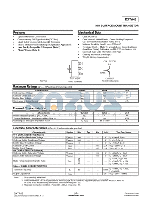 DXTA42-13 datasheet - NPN SURFACE MOUNT TRANSISTOR